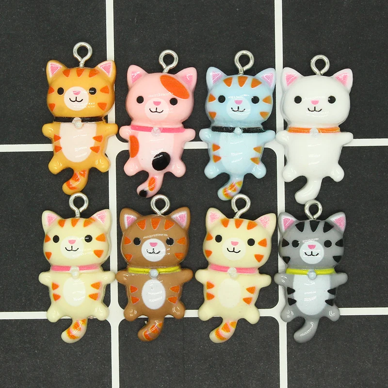 10/16pcs Cute Cat Earring Resin Charms DIY Flatback Smooth Frosting Animal Jewelry Pendants For Keychain Choker Make D36