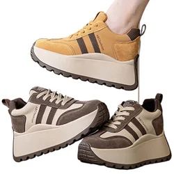 New Thick-soled 8CM Wedge Heels Non-slip Women's Casual Sports Shoes Fashion Round-toed Lace-up Outdoor Hiking Women's Sneaker