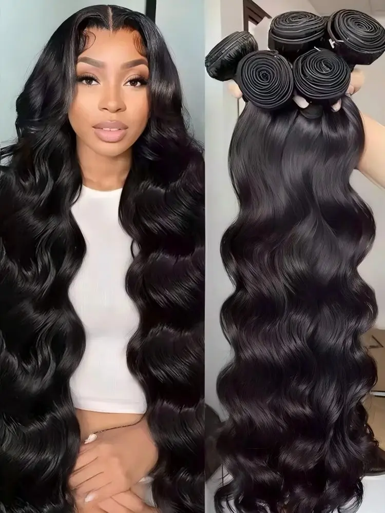 Body Wave Menselijk haarbundels Natuurlijke zwarte kleur Braziliaans weven 3/4 bundels Haar Hittebestendige ruwe haarextensies Haarinslag - afbeelding 2