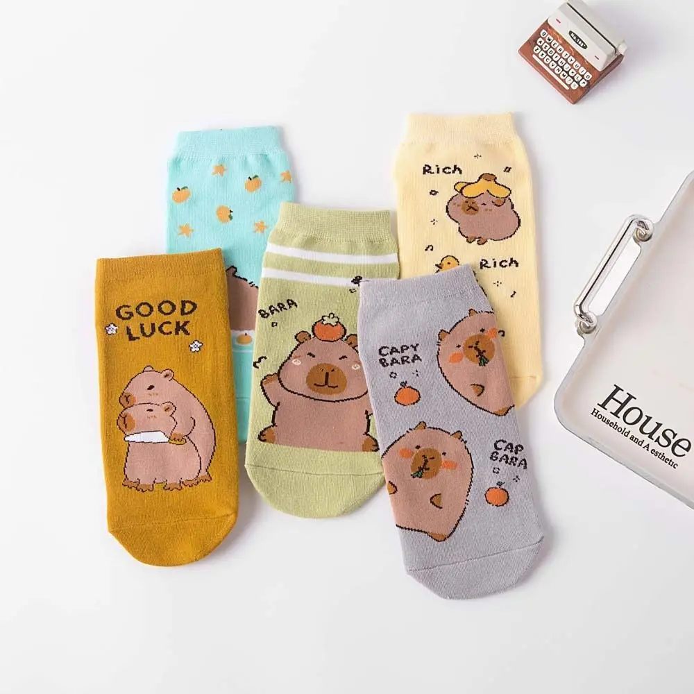 

Funny Anime Capybara Socks Cotton Patchwork Short Ankle Socks Letter Kawaii Socks for Women Daily