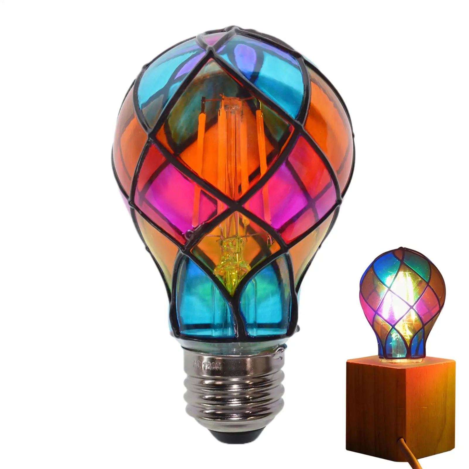 Stained Glass Light Bulb E26 4W 120V LED Colored Lightbulb Romantic Lighting for Halloween Party Festive Bedside Lamp Indoor