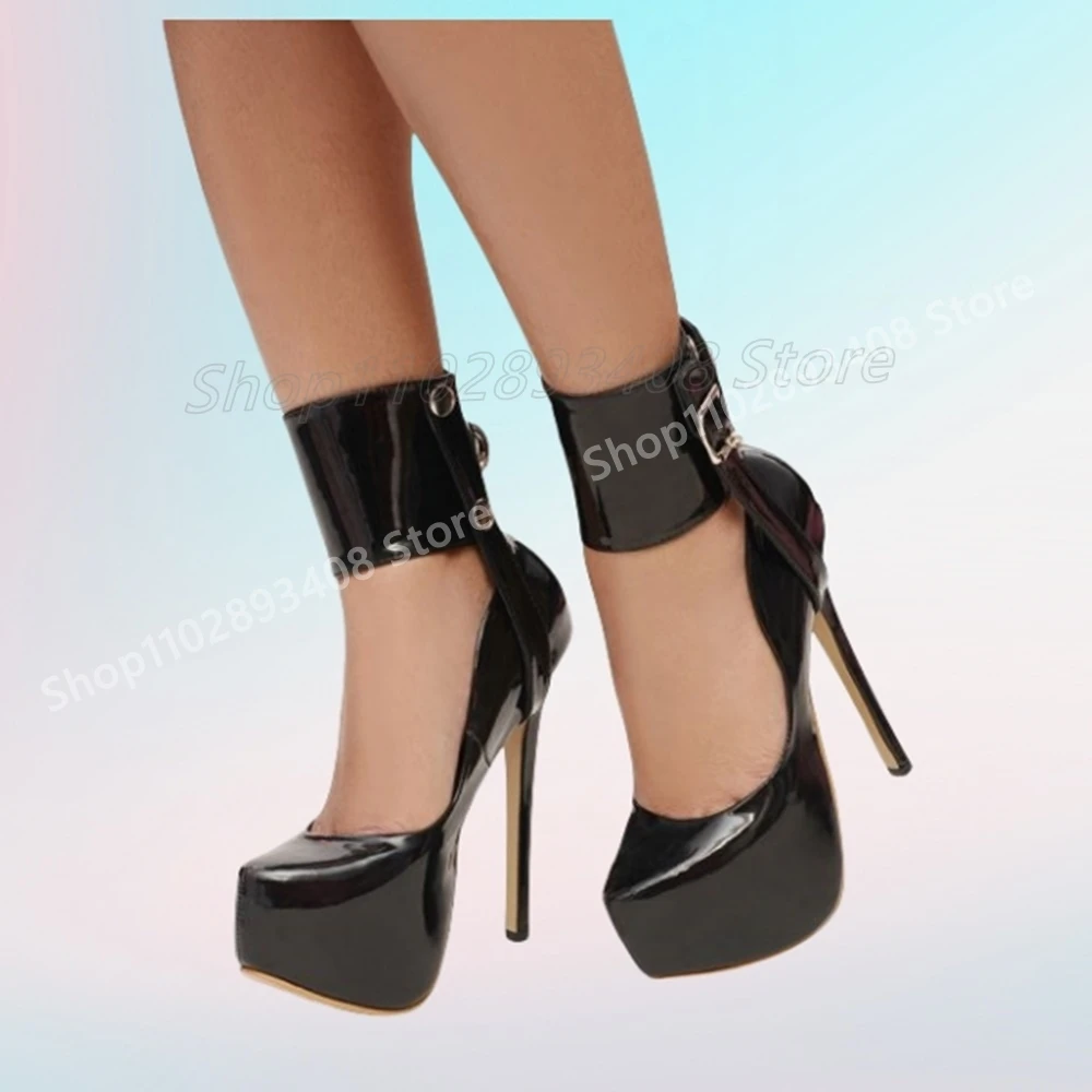 

Black Patent Leather Ankle Buckle Pumps Mary Janes Stiletto High Heel Fashion Sweet Cool Women Shoes 2025 Hot Girls Para Mujere