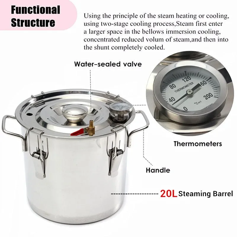 8L/22L Essential Distiller Alambic Moonshine Alcohol Still Stainless Copper DIY Home Brew Water Wine Oil Brewing Kit