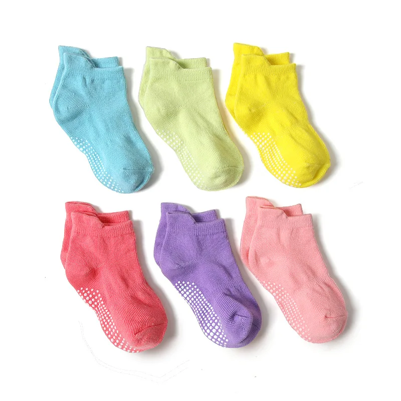 Chłopcy 6-pak antypoślizgowych skarpetek dziecięcych dla 0-24M Newborn Bebe Girls Grips Anti Skid Ankle First Walker Infant Kids Cotton Sock 2021