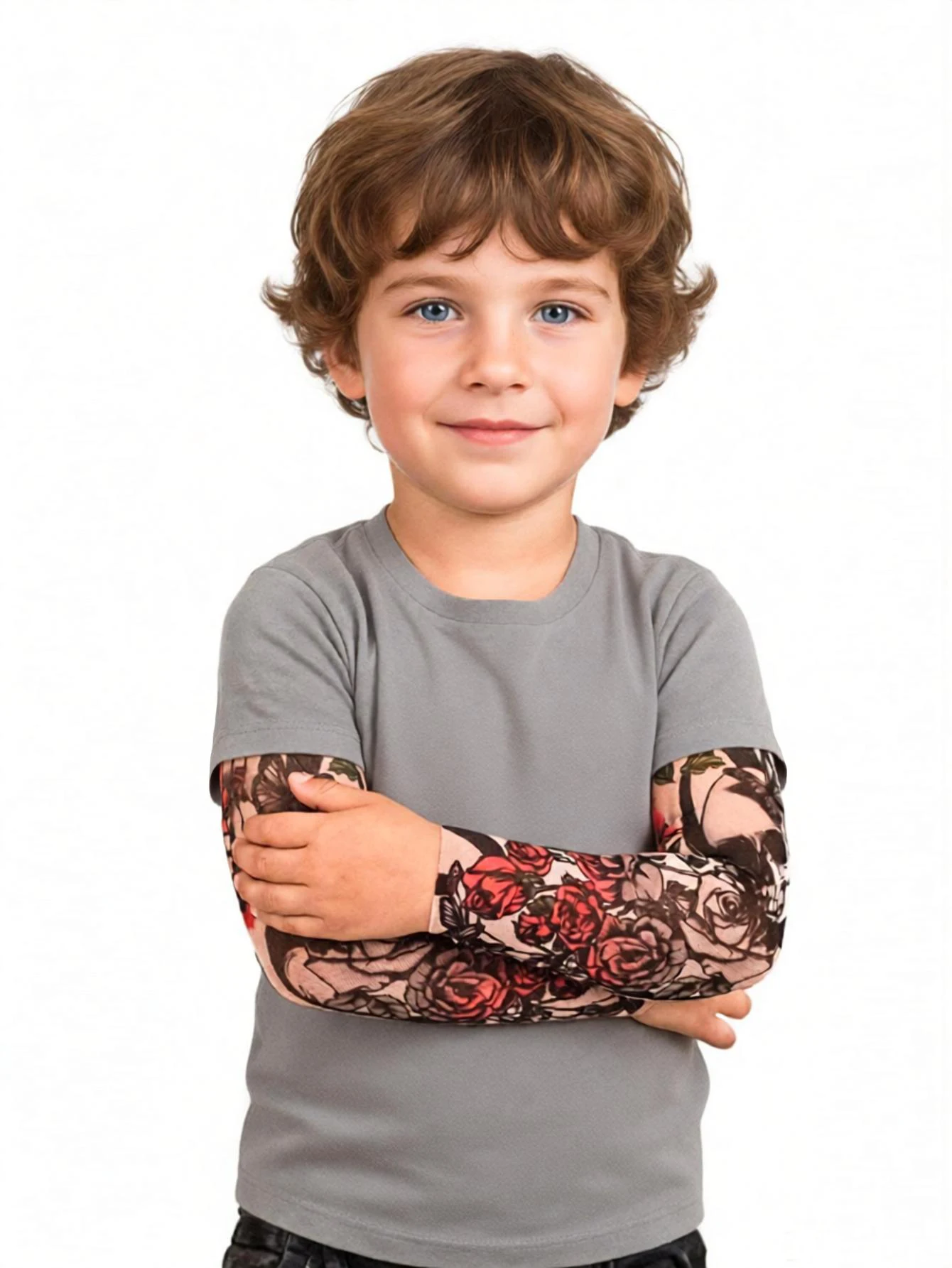 1-5Years Children Fashion Tattoo Mesh Splice T-Shirt Cotton Blend Daily Long Sleeve Casual Streetwear Boys Tops For All Seasons