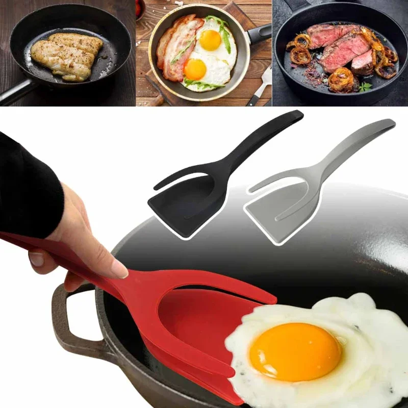 

2-in-1 Kitchen Gadget Set, Silicone Omelette Spatula, Pancake & Egg Flip Tongs, Cocina Accessories