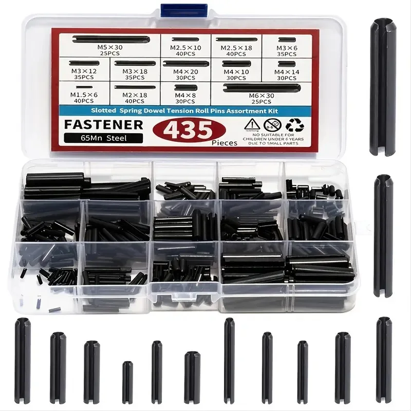 435 Pcs Roll Pin Set Slotted Metric Spring Pins Steel Split Expansion Pins for Auto Repair