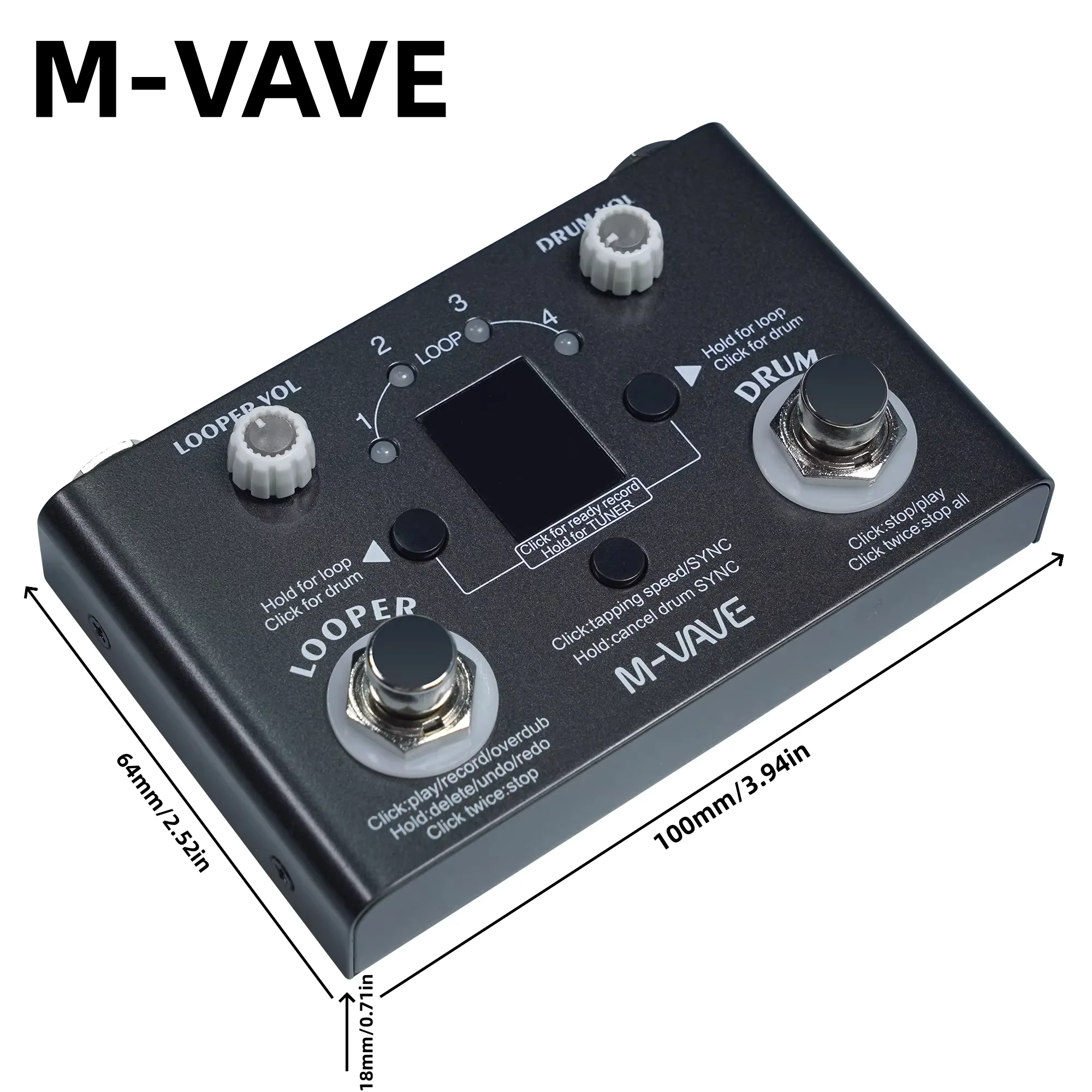 M-vave Lost Tempo V2 Drum Machine & Looper Guitar Effect Pedal, Built-in 30 Drums 11-Min Recording High Precision Tuner