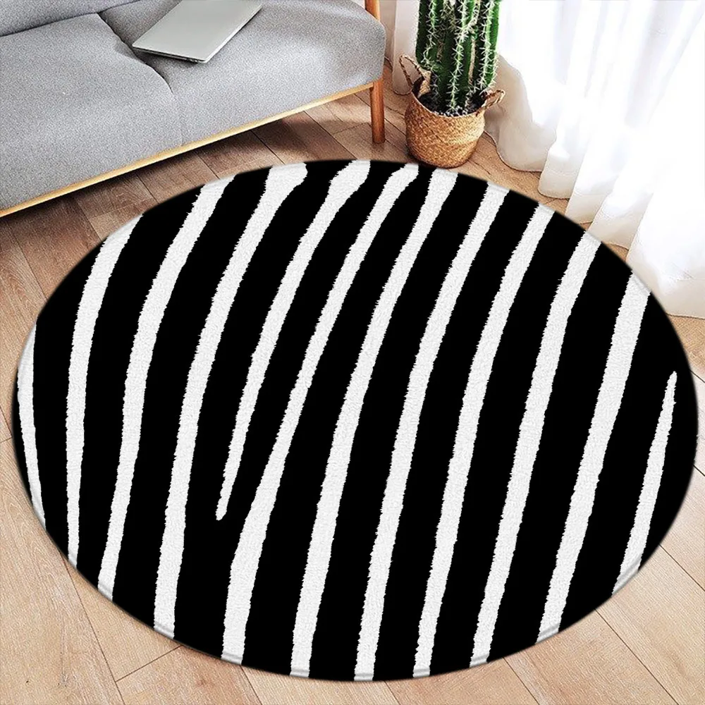 Leopard Zebra Pattern Round Rug Wild Animal Modern Home Carpet Bedroom Living Room Floor Mat Flannel Area Rug