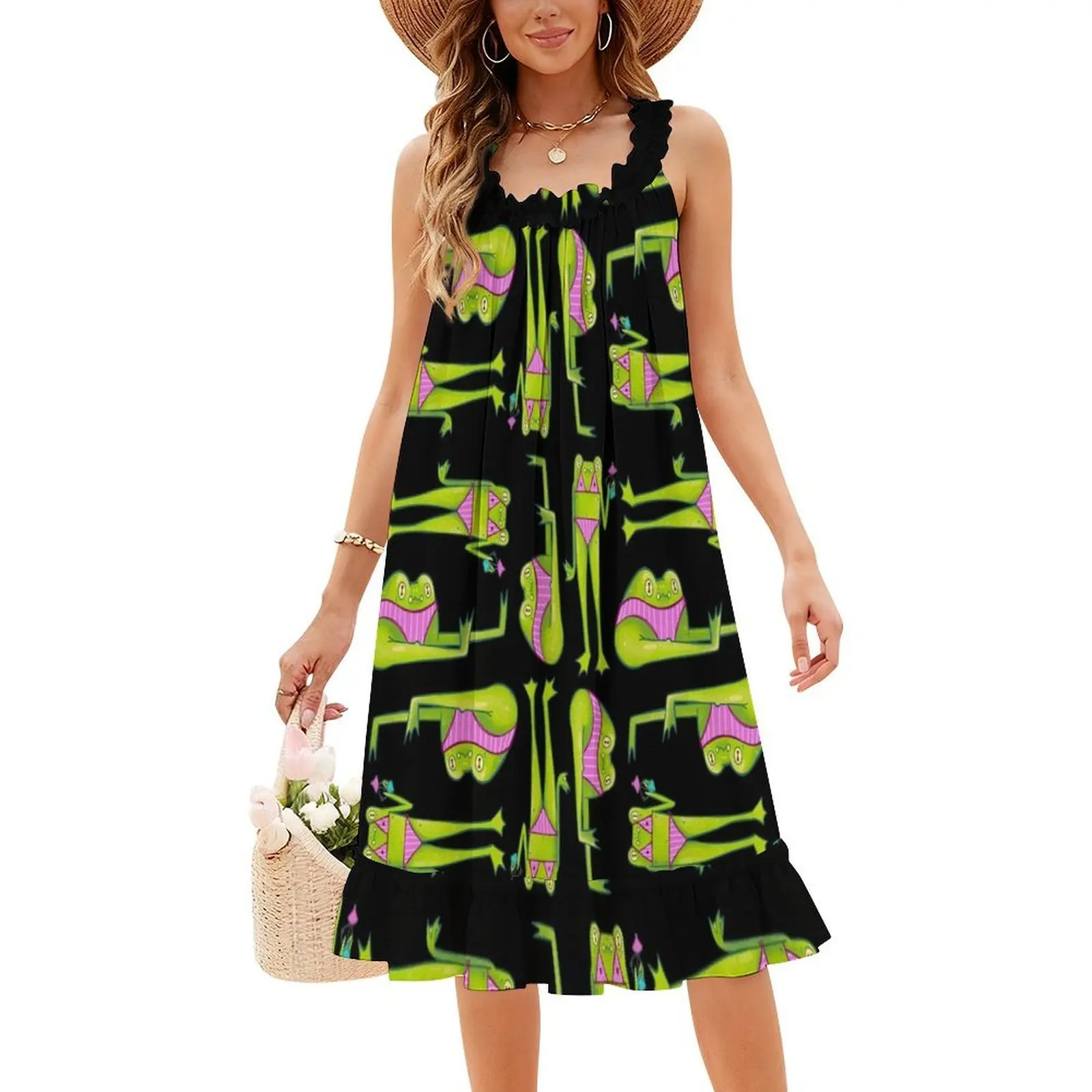 핫 프로그 썸머 - 여성 힙합 스트리트웨어 드레스 그래픽 프린트 파티 클럽웨어 프로그 아이즈 애니메이션 아트 크립틱 여성 의류