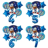 6pcs Foil Sonic Balloons Party Supplies Set Globlos Star Balloons Kids Hedgehog Birthday Decorations Number Ballloons Gifts