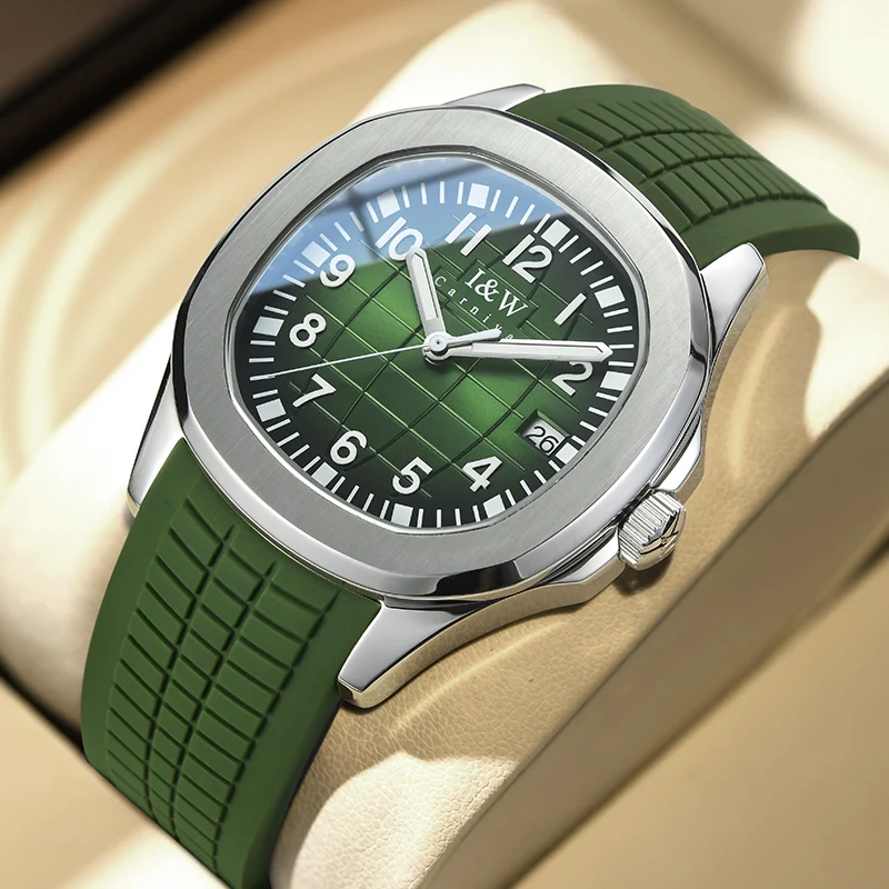 

Switzerland Carnival NH35 Automatic Watch for Men Waterproof Silicone Mechanical Men‘s Watches Calendar Antique Clock Green GMT