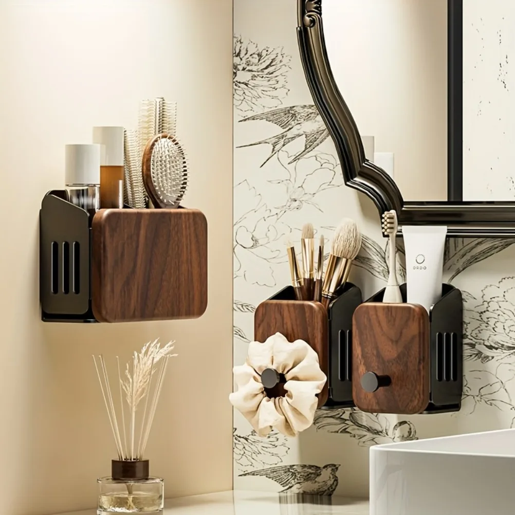 Chinese Walnut Wood Comb Storage Shelf Wall Mounted Bathroom Organizer Hair Band Toothpaste Wall Shelves Bathroom Accessories