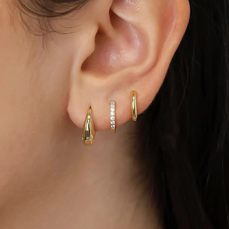 3pcs Stainless Steel Earrings Set for Women Fashion Gold Color Punk Hip-Hop Water Drop Hoop Earring Cartilage Piercing Jewelry