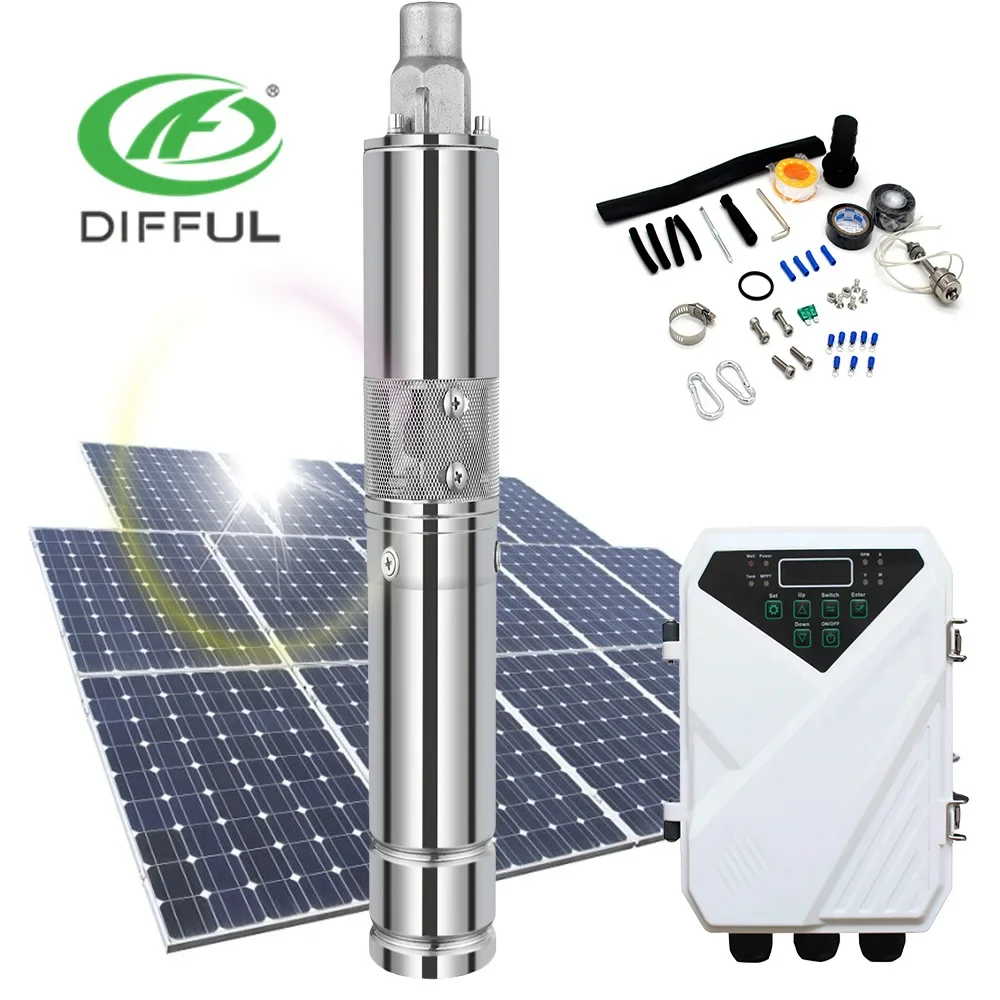 difful  solar pump 3hp solar borehole deep well water pump