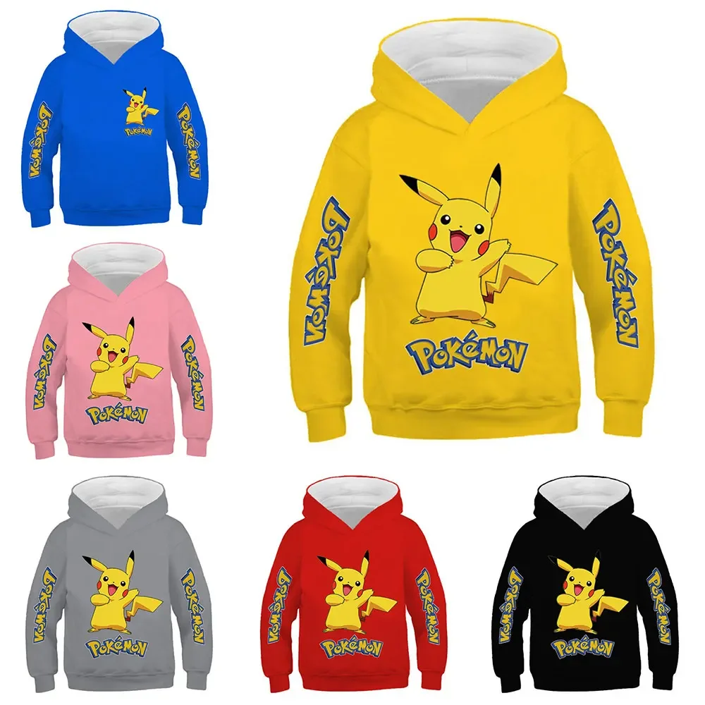 Cosplay Costume Pokemon Pikachu 3D Print Hoodie Long Sleeve Top Causal Hooded Sweatshirt Jacket Halloween Pullover for Kids