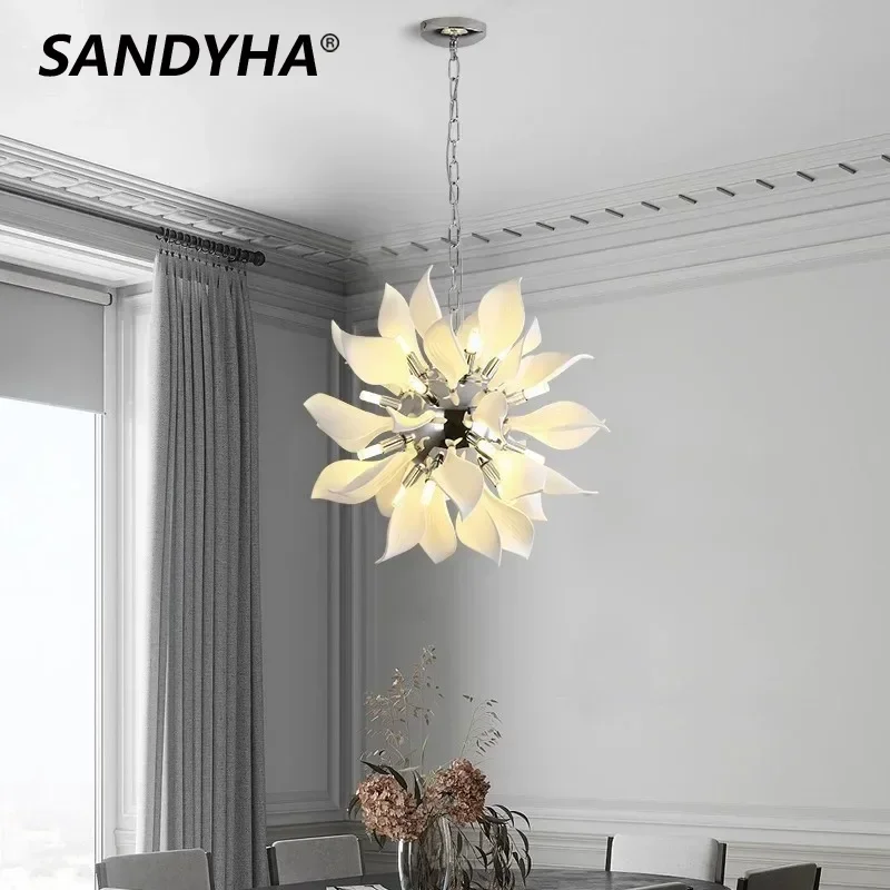 

SANDYHA Modern Design Chandeliers Ceramic Petals Led Lamp Living Room Dining Bedroom Home Decor Lightings Lamparas De Comedor