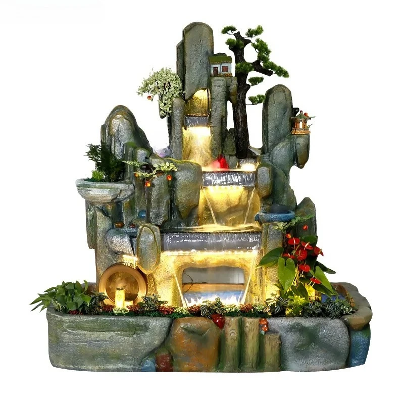 Artificial Mountain and Fountain Fish Pond Humidifier Floor Ornaments Water Wheel Landscape