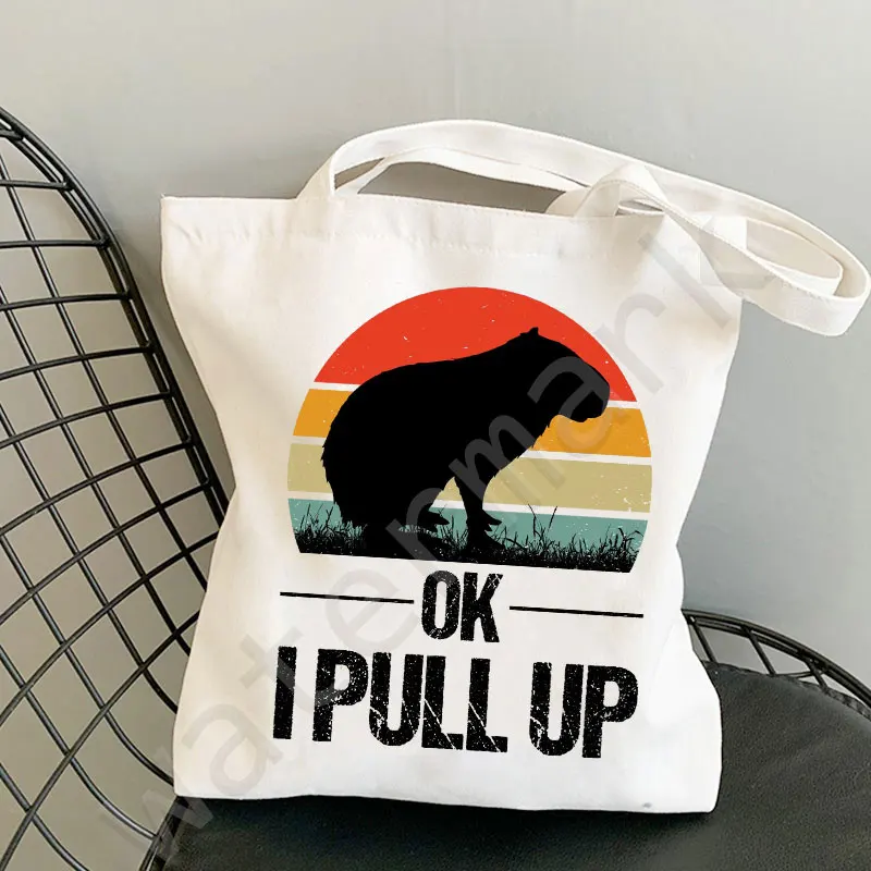 Capybara bonito lona tote bolsa feminina harajuku bolsas de ombro ulzzang shopper saco de impressão de lona animal dos desenhos animados bolsas