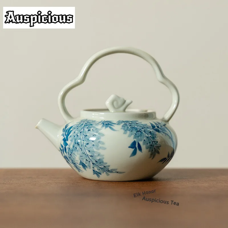

150ml Hand-painted Wisteria Plant Ash Lifting Handle Teapot Retro Tea Infuser Pot Tea Soaking Kettle With Ball Hole Decoration