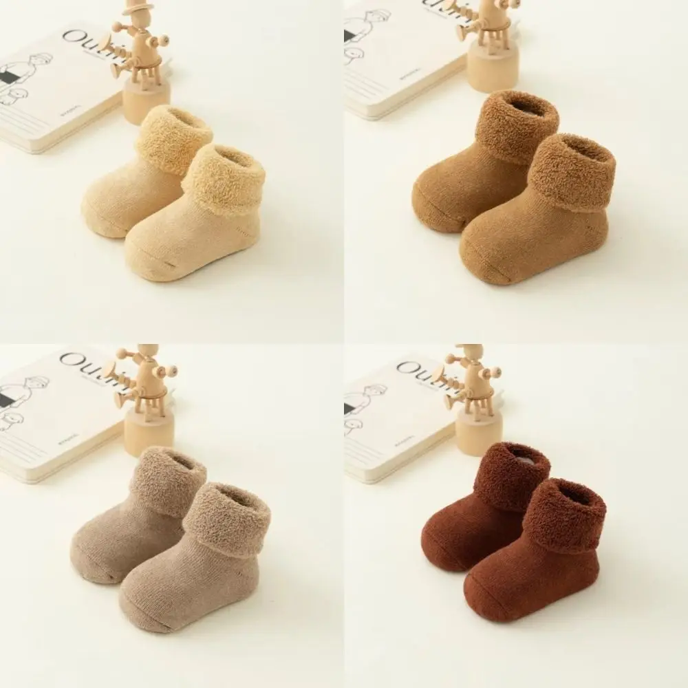 

New 0-3Year Kids Woolen Socks Looped Winter Thick Warm Toddler Baby Socks Solid Color Velvet Lining Snow Floor Socks