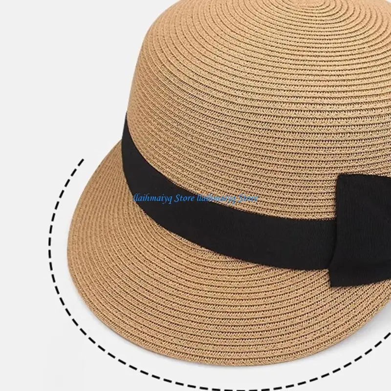 

573B Breathable Straw Hat For Women Wide Brims Sun Protective Foldable Design Bowknot Hat for Vacation Outdoor Accessories
