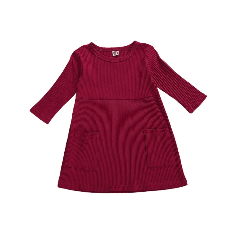 

Wholesale Spring Summer Mid-Sleeve Girls' Dress Striped Cotton Large Pocket Casual Fashion Knitted Cotton Discount Promotion