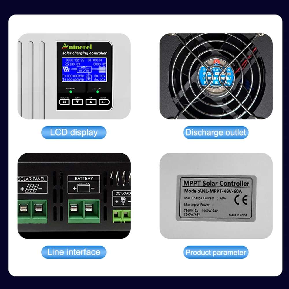 Aninerel 100A Solar Charge Controller and 12V-100AH Battery Sets 48V-100AH MPPT Intelligent Regulator Solar Controller For 12V/24V/36V/48V LiFePO4 Battery US In Stock view 6
