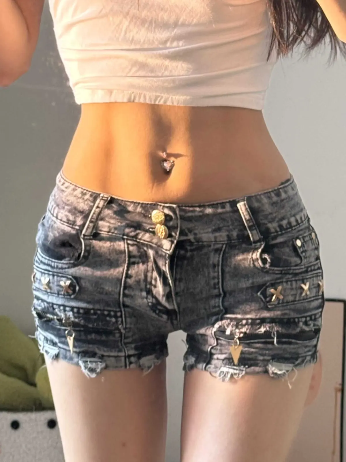 

Женские серые Y2k Gyaru Горячие джинсовые брюки Шорты для ночного клуба с низкой посадкой Пляжные джинсовые шорты Dj Club Party Emo Booty Джинсы Шорты Лето