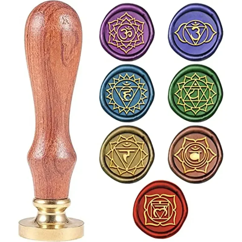 

Flower Seal Wax Stamp Head with Wooden Handle, Vintage, Retro, Classical, Chakra, Lotus, Stamp for Party Invitations Cards, 7Pcs