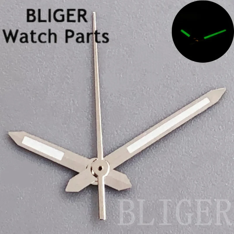 BLIGER NH35 الذهب ساعة فضية الأيدي ساعة معقمة إبرة الأخضر مضيئة صالح NH35 NH36 ETA2824 PT5000 ساعة يد تعمل بالحركة اكسسوارات