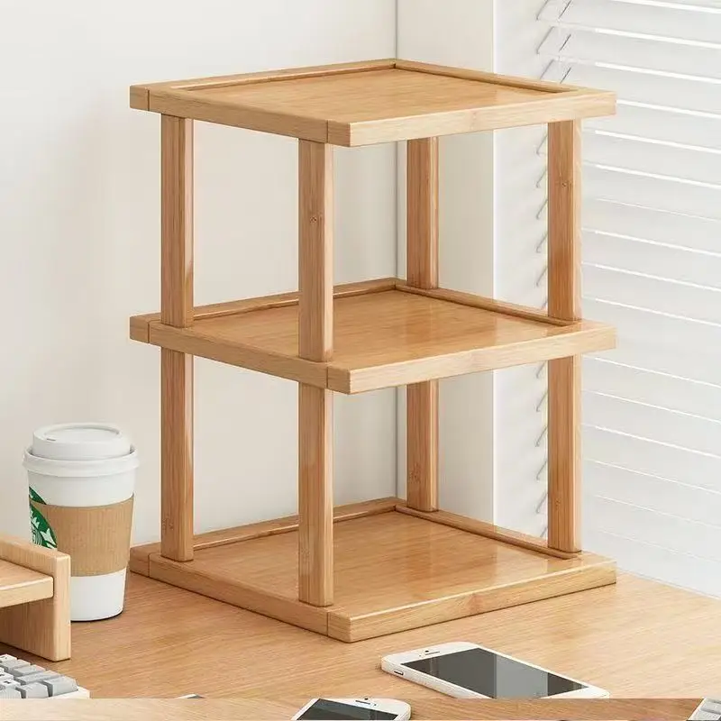 Thiened Bamboo Wood Adjustable Height Multi-layer Storage Ra Desktop Table Top Organizer elf for Small Items