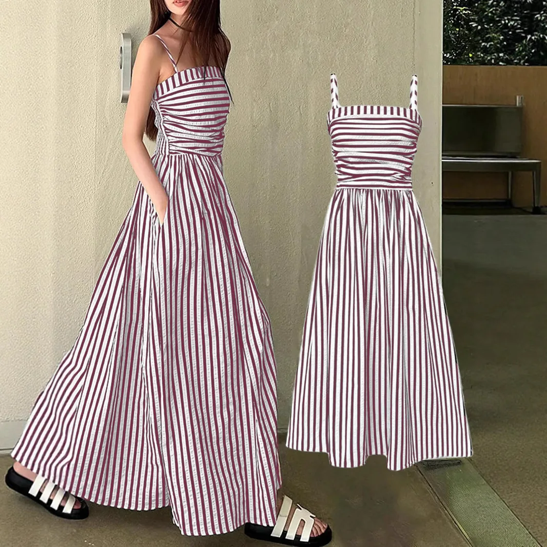 Long Dress Women Strapless Dresses Striped A Line Vestidos Y2k Streetwear Tight Waist Sexy Elegant Splice Party Night Work 2026