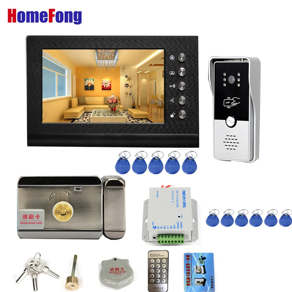 Homefong 7 Inch RFID Video Door Phone With Electronic Lock Video Intercom Door Access Control System Unlock Talk Night