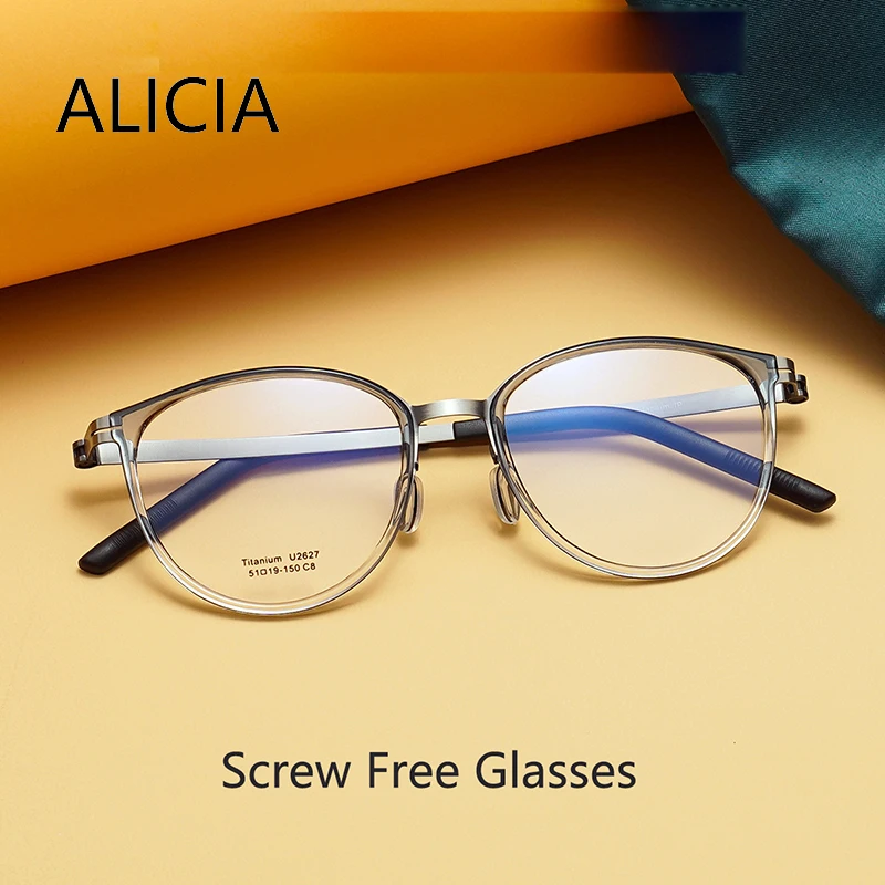 

ALICIA Fashion Ultra light Pure Titanium Round Eyeglasses Luxury 2024 New crew free design Optical Prescription Frames Man Woman