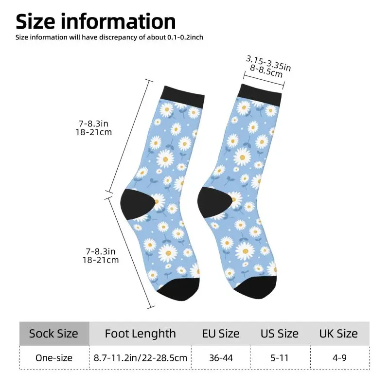 White Daisy Funny Socks Flower Print Chamomile Novelty Casual Crew Socks Contrast Color Design for Women Men Gift