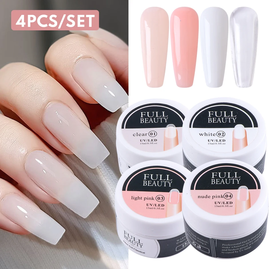 4pcs Extension Hard Jelly Nails Gel Set Nude Color Construction Building Tools French Acrylic UV Prolong Manicure Decor LY1623-4