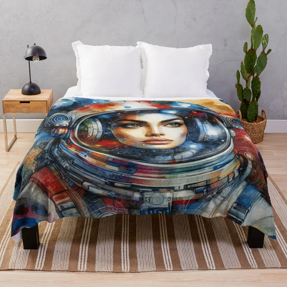 Cosmic Gaze Astronaut Enveloped in a Universe of Art Throw Blanket blankets ands christmas decoration Blankets