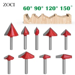 1PC 6mm V-shaped Bit 60 90 120 150 Degree Slotting Cutters Woodworking CNC Engraving Solid Carbide Milling Cutter Router Bits