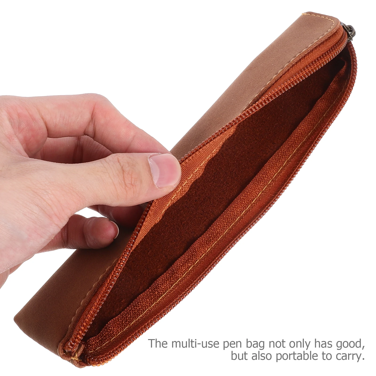 

2Pcs PU Pencil Case Pen Bag Slim Portable Zipper Pouch Durable Stationery Organizer Multiuse Travel Coin Holder