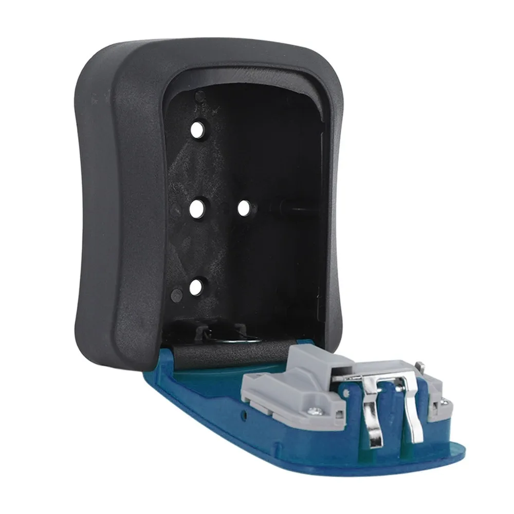 Portable Wall Mounted Key Lock Box 4-Digit Password Blue Combination Lockbox Dust Cover Key Safe Storage Lock Box Outdoor