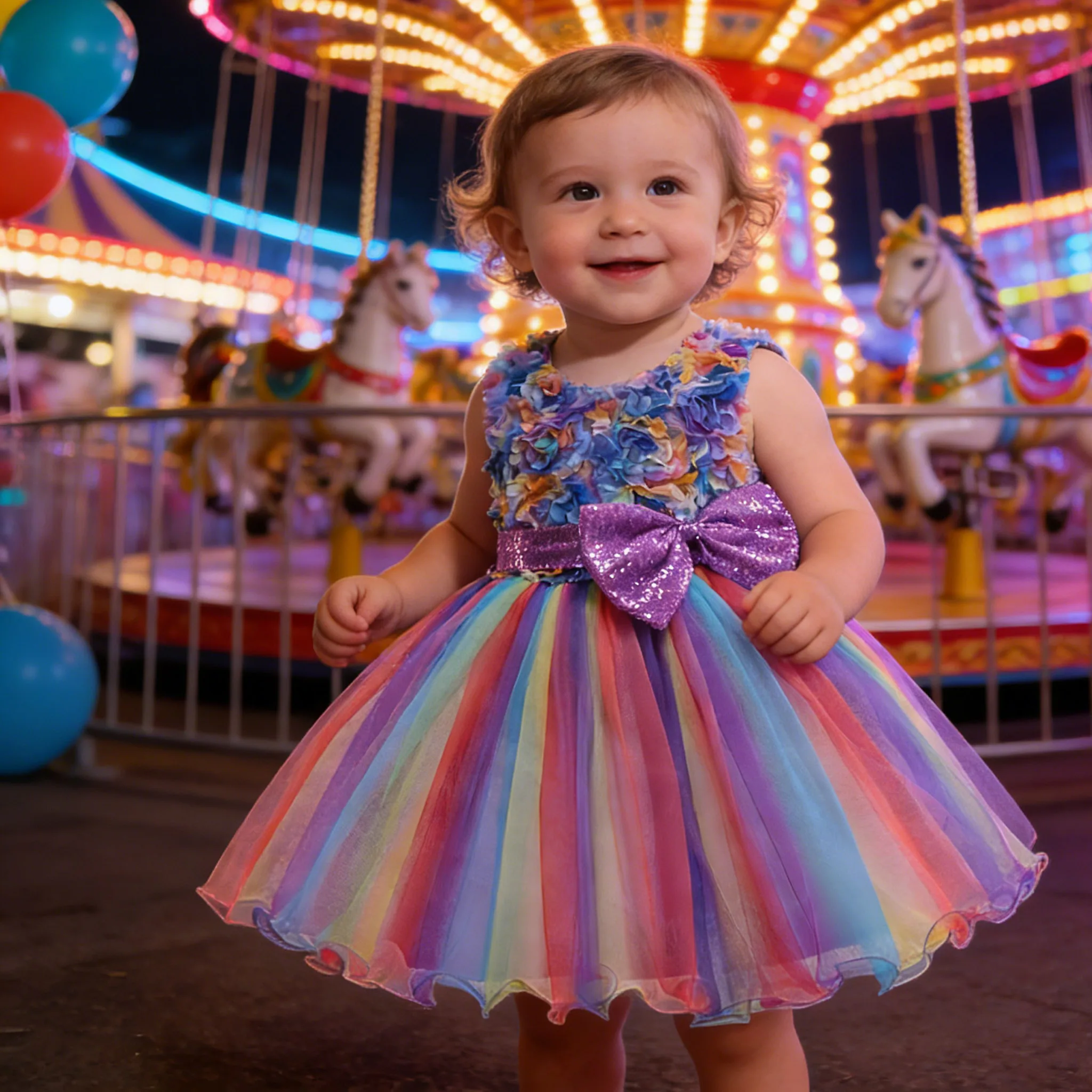 Summer rainbow Dress for 1-10years Girls 2026 Kids Princess performance Costume Birthday Party carnival Clothing