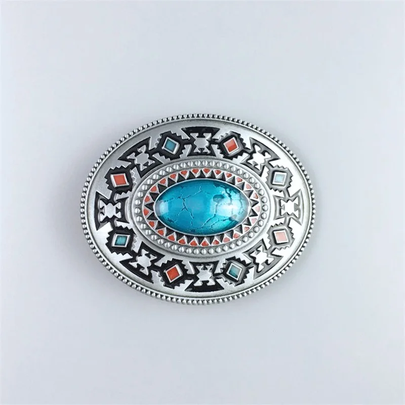 Antique Silver Enamel American Southwest Cross Totem Pattern Oval Belt Buckle also Stock in US BUCKLE-WT102