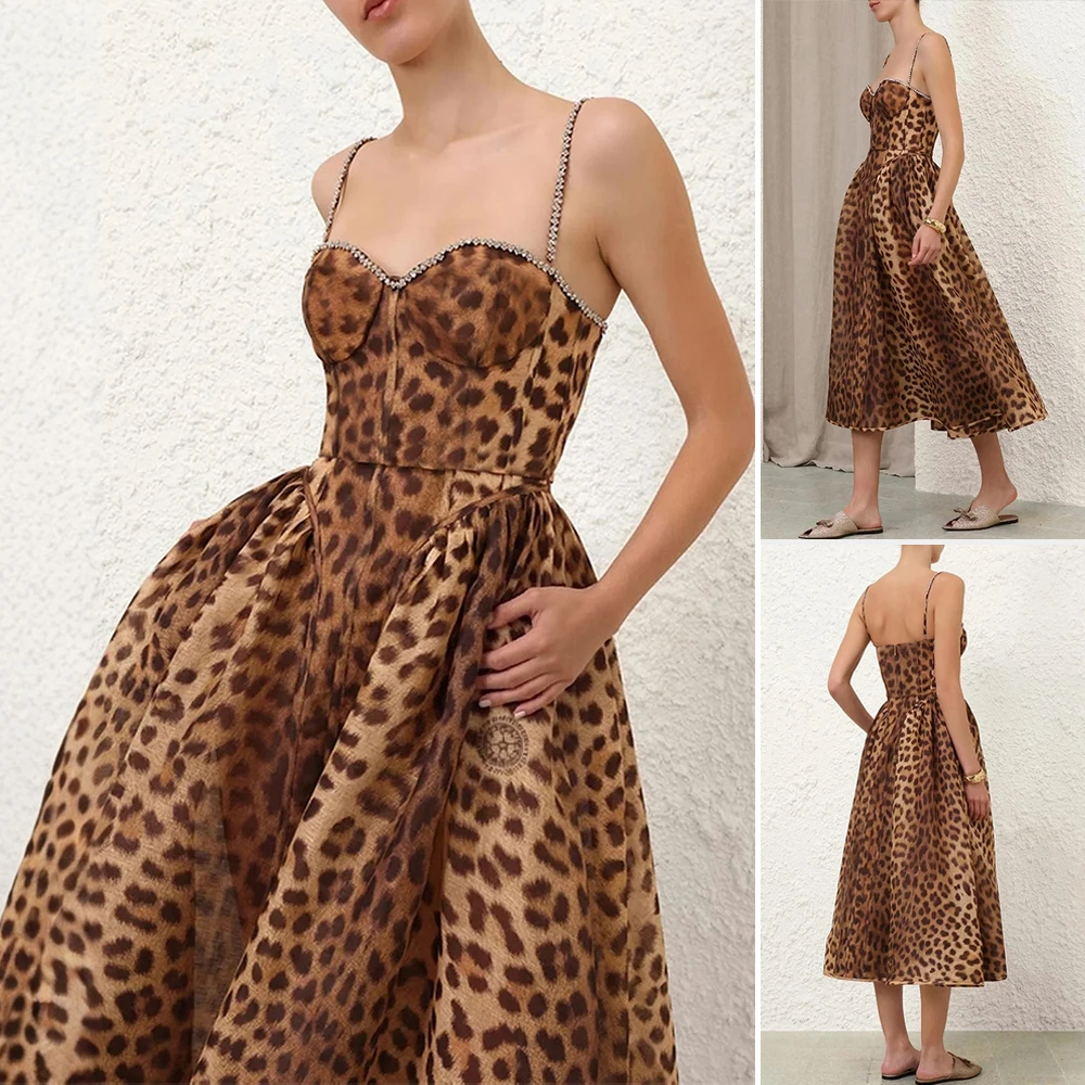 فساتين صيفية من Mia Muse Boutique 2025 بطبعة الفهد بدون أكمام ورقبة على شكل قلب فساتين سهرة متوسطة الطول مناسبة ومضيئة للنساء