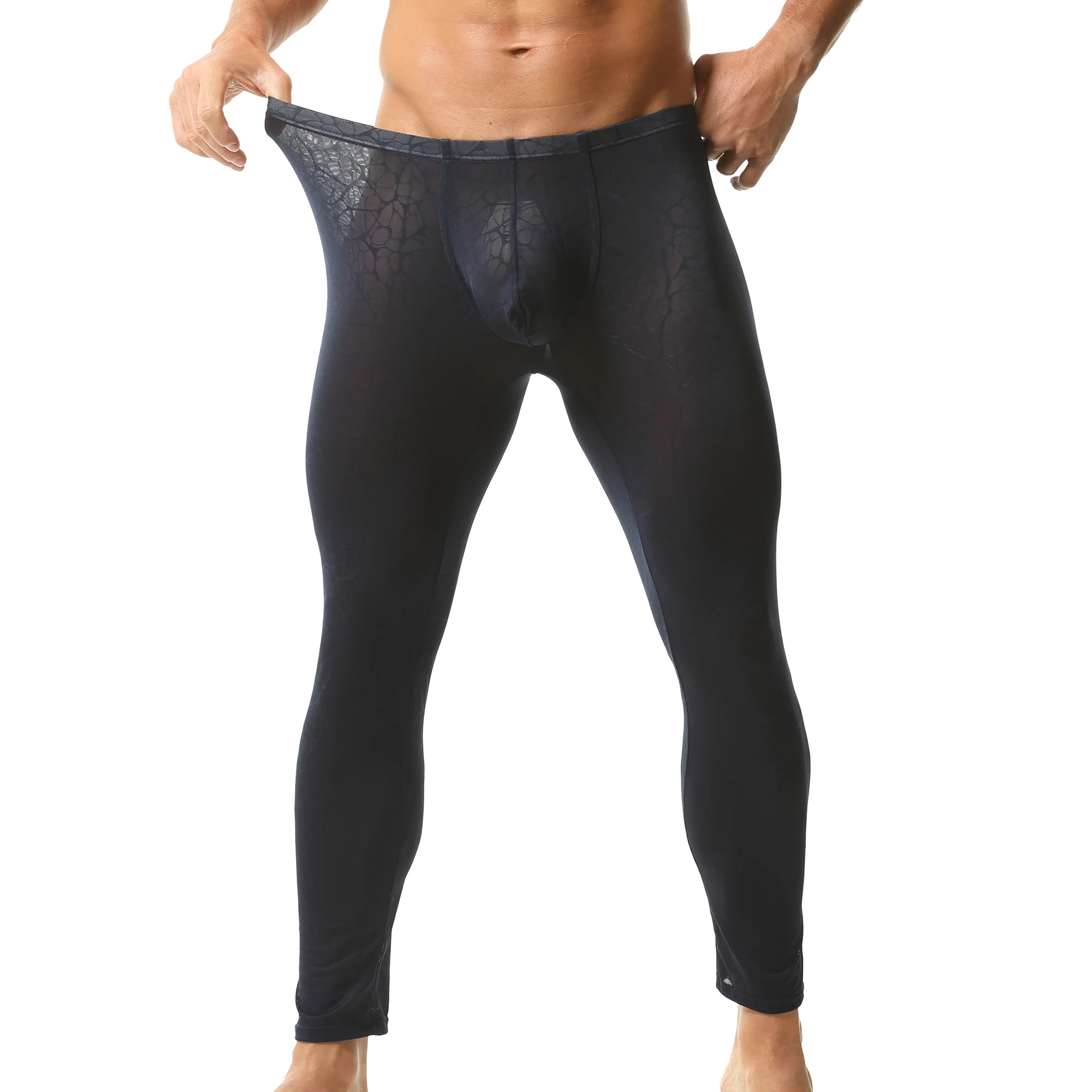 

Men Solid Color See Through Long Pants Sleepwear Comfortable Sleep Bottoms Tight Sexy Male Lounge Trousers Breathable Leggings