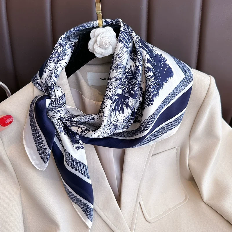 

2025 Spring and Autumn New 100%Polyester Scarf Women 70cm Printed Square Scarf Outdoor Small Soft Headband Shawl Wrap Hijab Lady