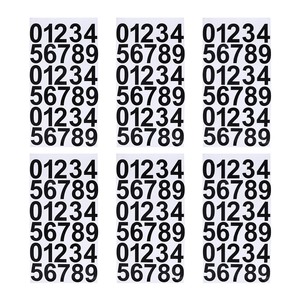 

6 Sheets Digital Stickers Number Pasters Decoration Numeral Round PVC Sticky Waterproof Sign Serial