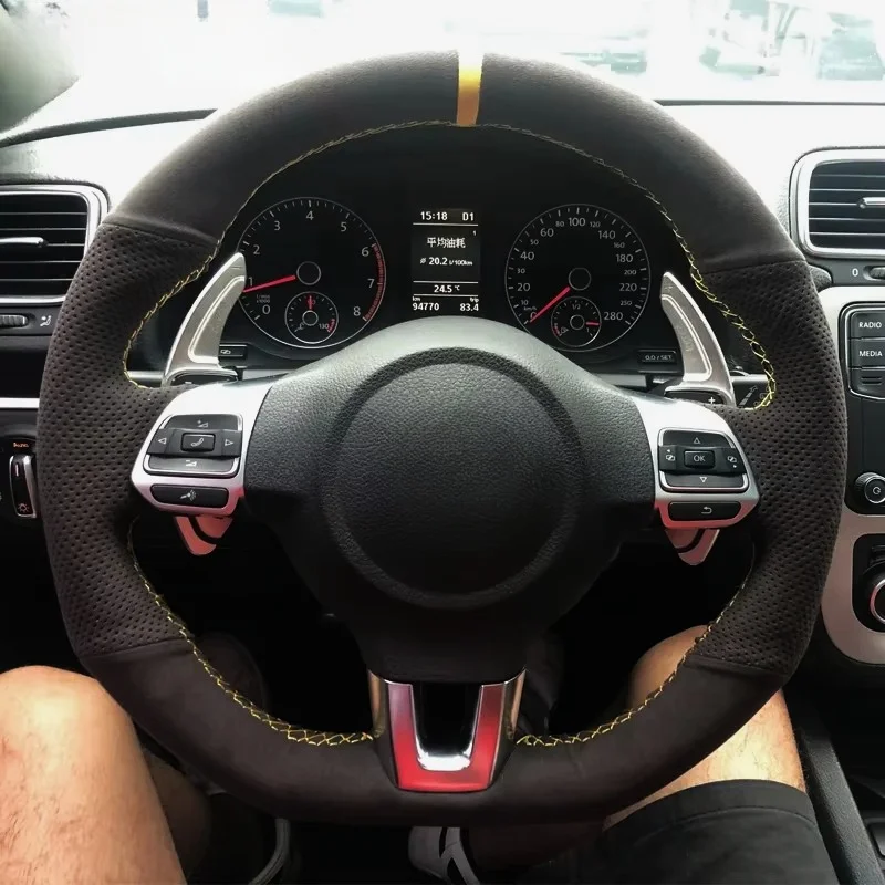 Customization Hand Sewing Suede Leather Non-Slip Car Steering Wheel Cover For Volkswagen Golf 6 GTI MK6 / Polo GTI / Scirocco R