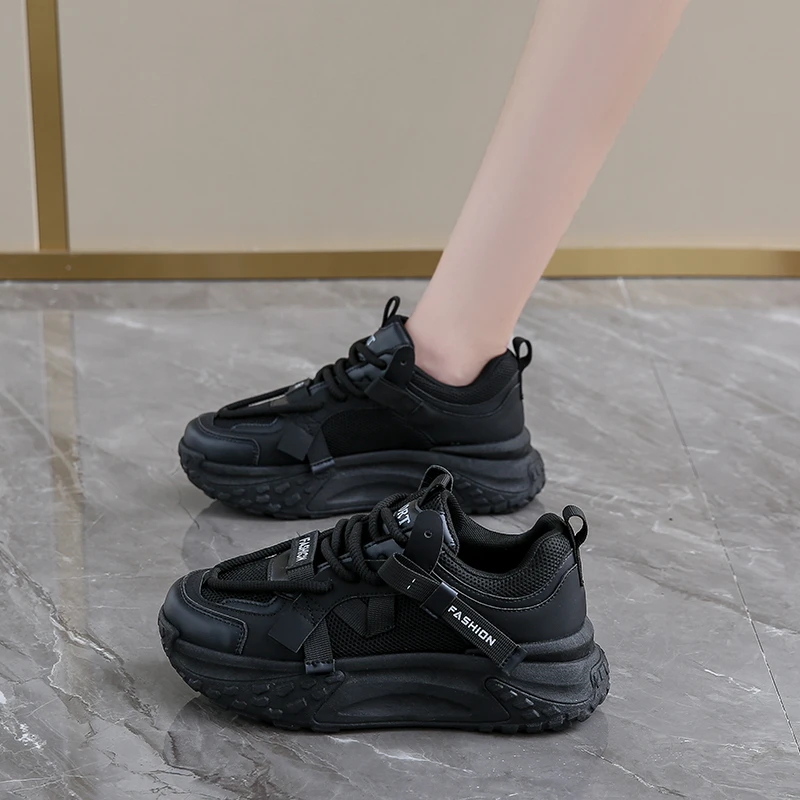 2024 Autumn New Breathable And Slimming Casual Sports Short Women'S Shoes With Inner Height Increase Dad Shoes