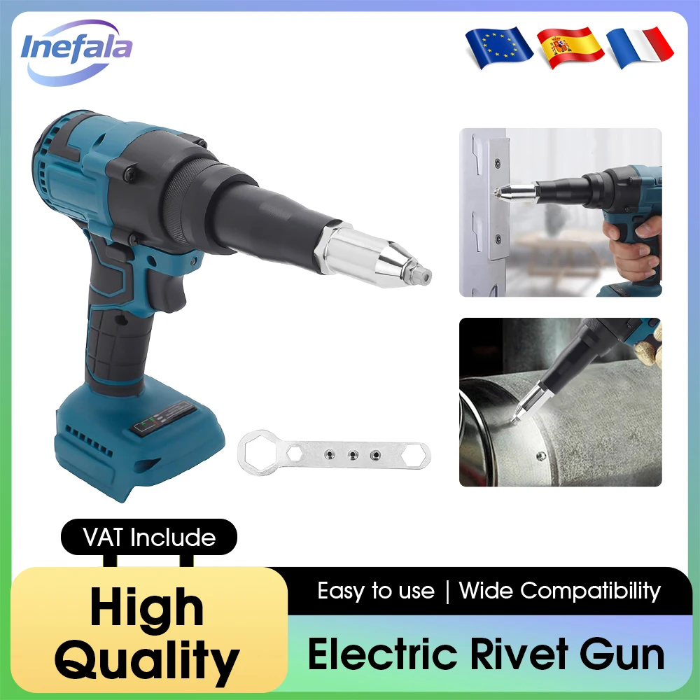 Pistolet à rivets électrique sans balais Inefala 18V avec LED, outil manuel automatique pour rivets à écrous, pour lignes de production industrielles et projets de bricolage